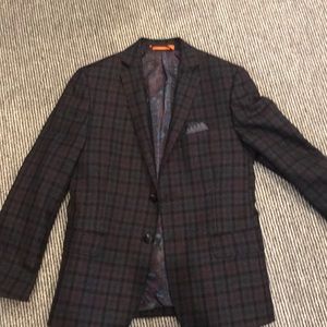 Talia boys black and purple plaid blazer
